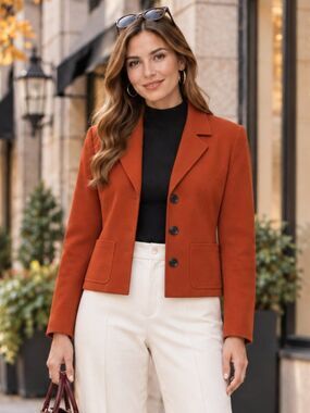 Kasper Burnt Orange Blazer Jacket Size 10 Tailored Fall Autumn Chic